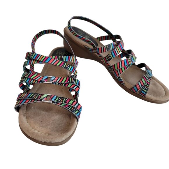 impo stretch sandal strappy rainbow stripey small heel comfort sandal size 6.5 - Picture 2 of 8